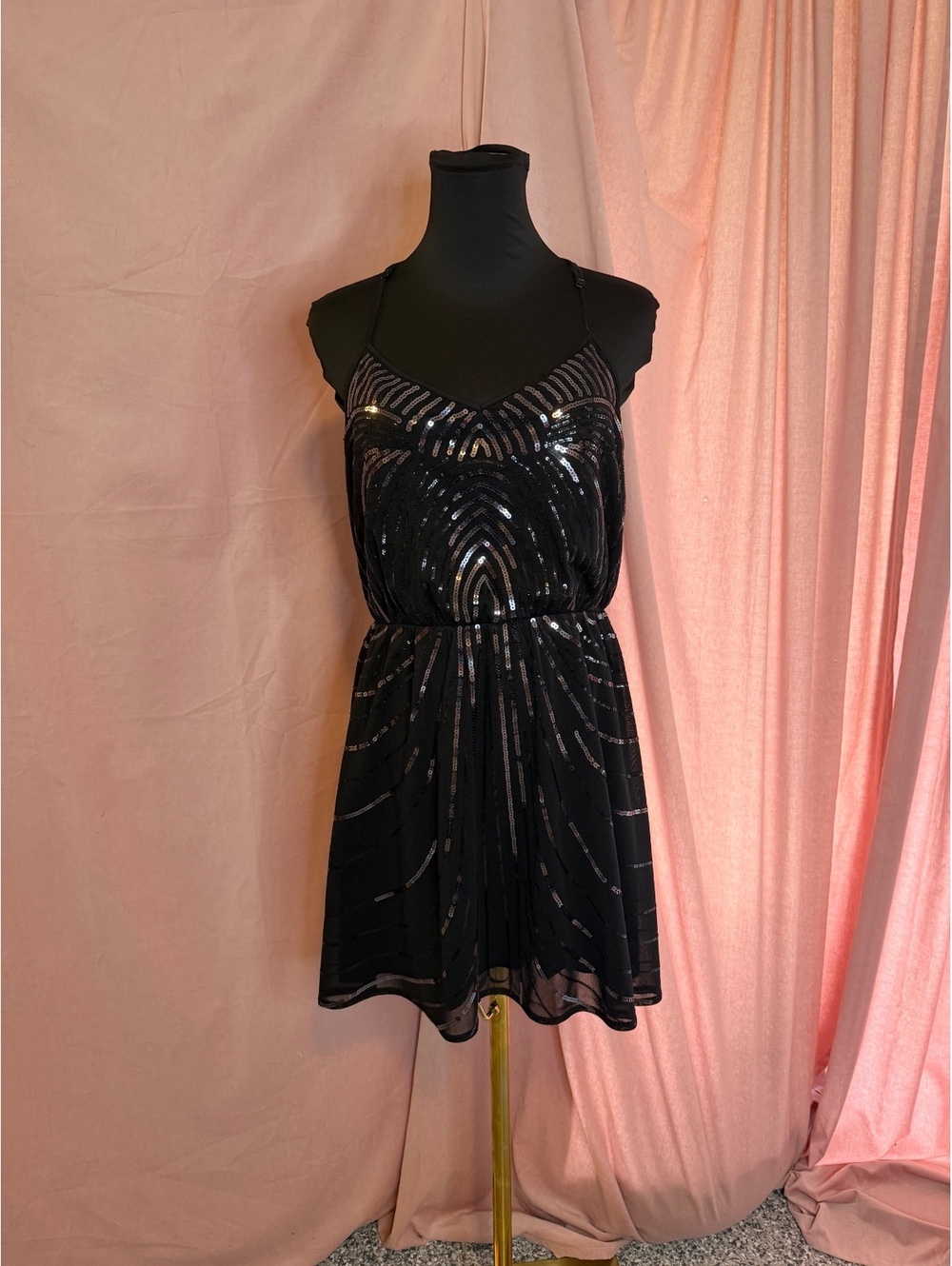 Express Black Sequin Mini Dress with Racerback